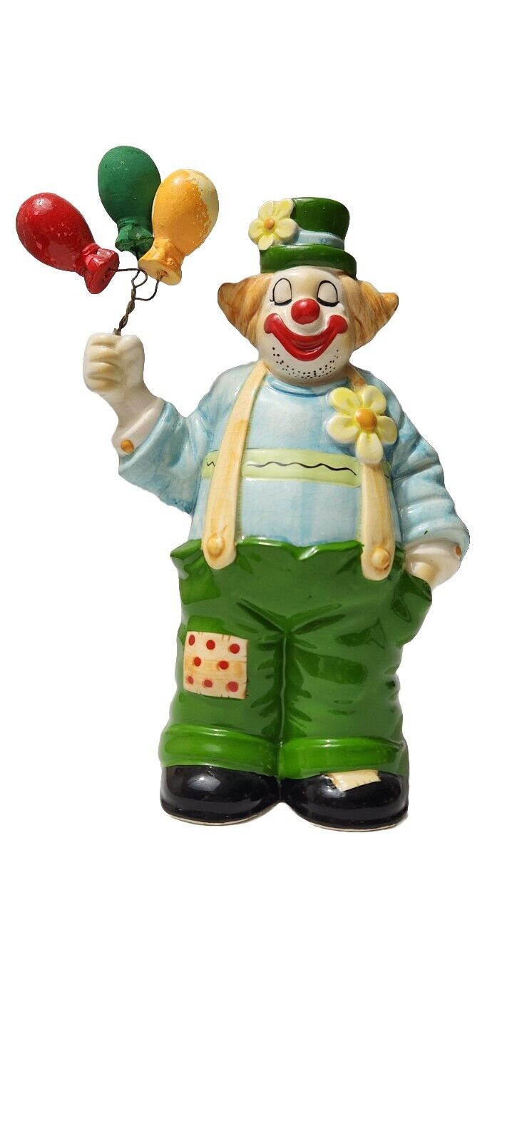 Enesco Happy Clown Figurine Bank Vintage with Stopper Balloons Circus  