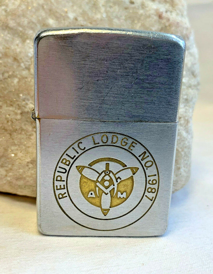 Vtg 1958 Zippo Lighter Republic Lodge No. 1987 *Insert not Zippo* Smoking Fire 