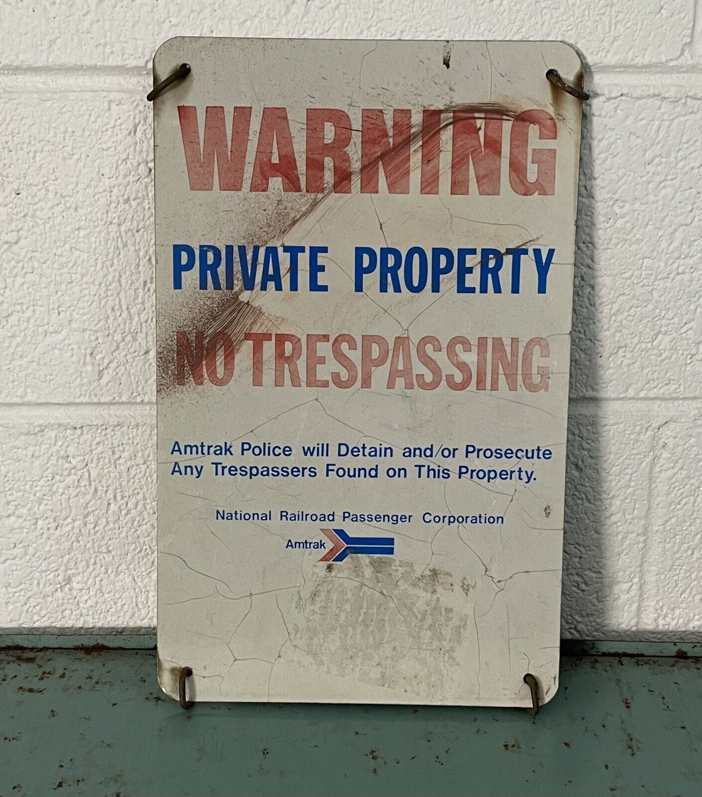 Vintage Amtrak Train Metal Warning Private Property No Trespassing Sign R