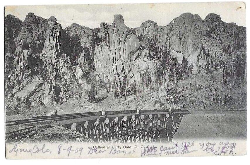 Lyons, CO Colorado 1909 Postcard, Cathedral Park, C.C.S.L. Railroad