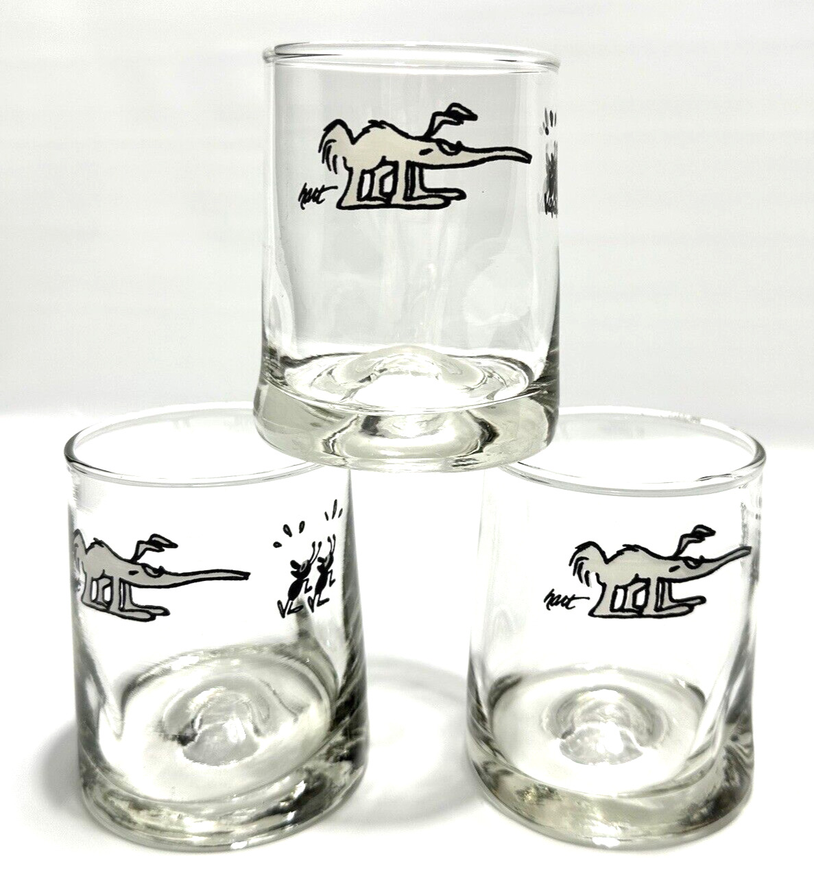 Vintage BC Comics Anteater Ice Age Whiskey Drinking Glass Tumblers Set Of 3