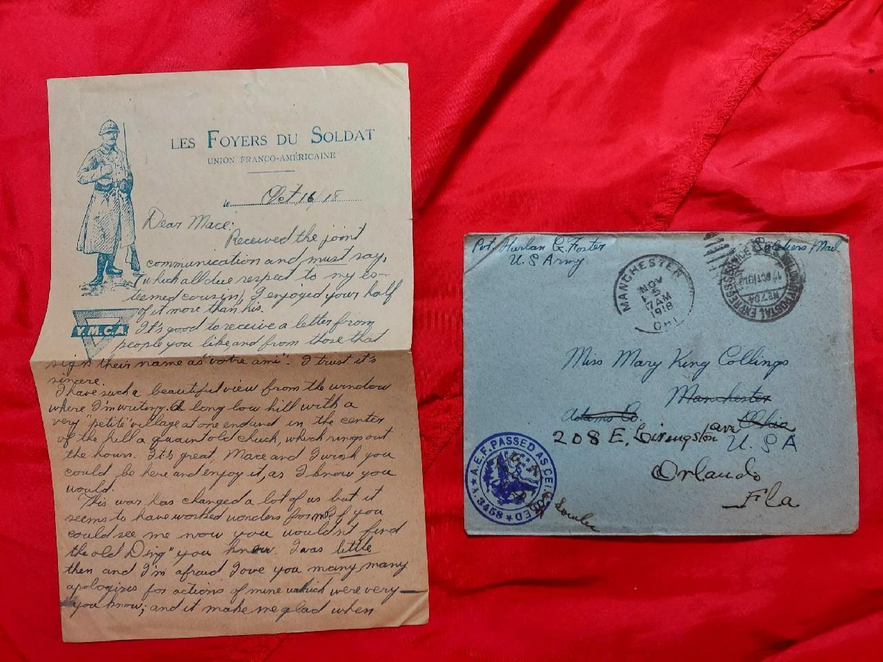 World War 1 Letter Harlan Foster to Mary King Collings Adams Co. Ohio Orlando,Fl