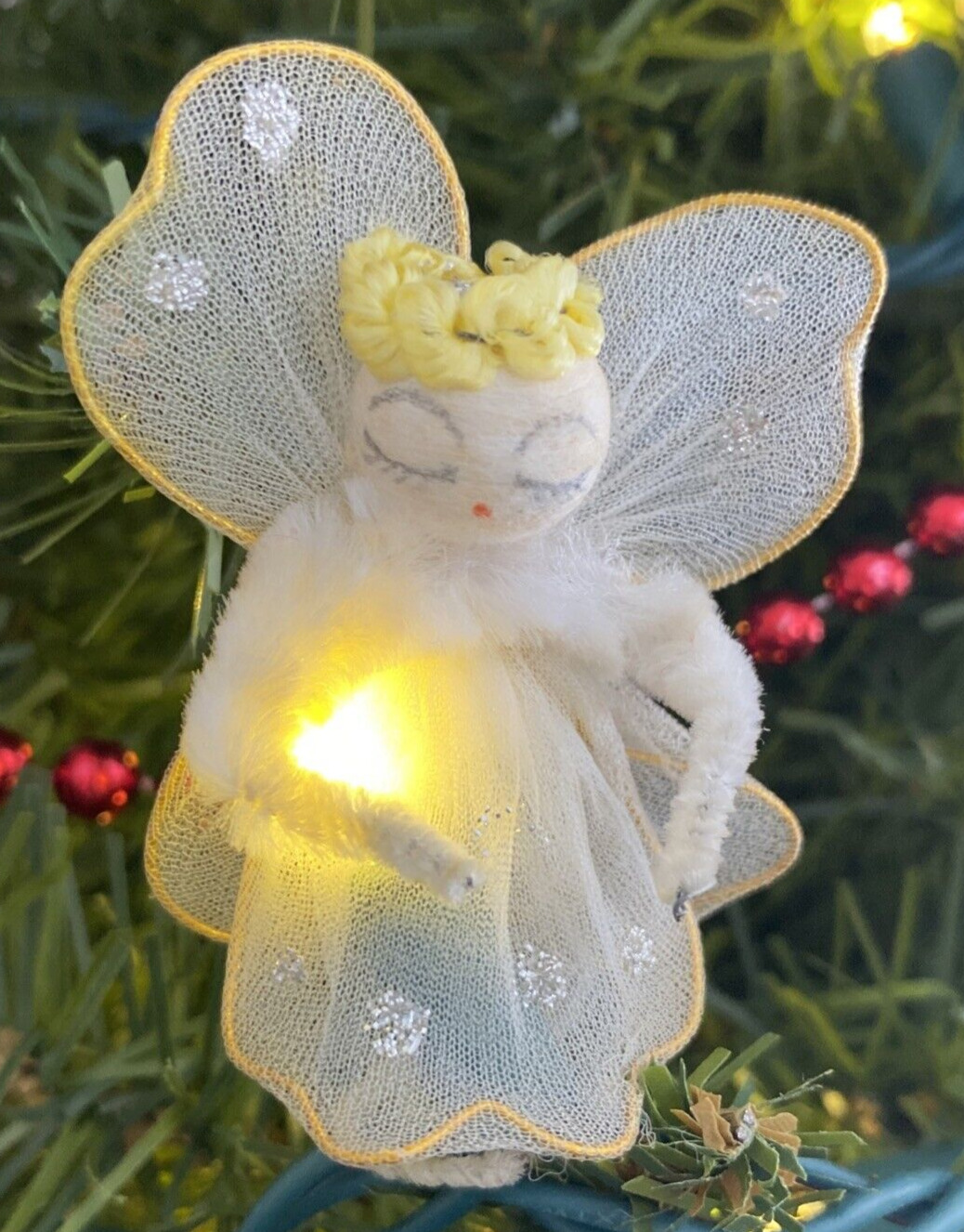 Vintage Tulle and Pipe Cleaner Angel Ornament for Christmas Lights