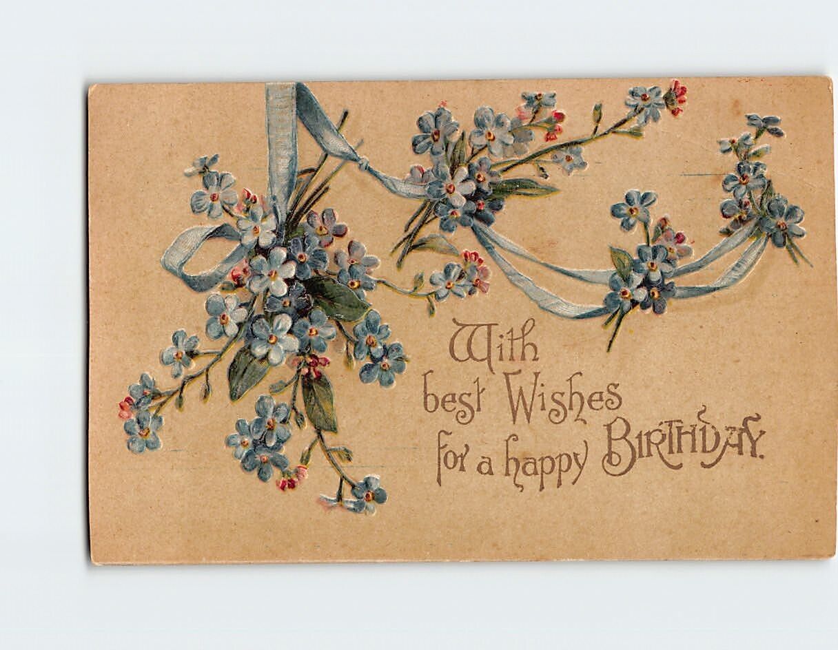 Postcard With best Wishes for a happy Birthday with Flowers Embossed Art Print