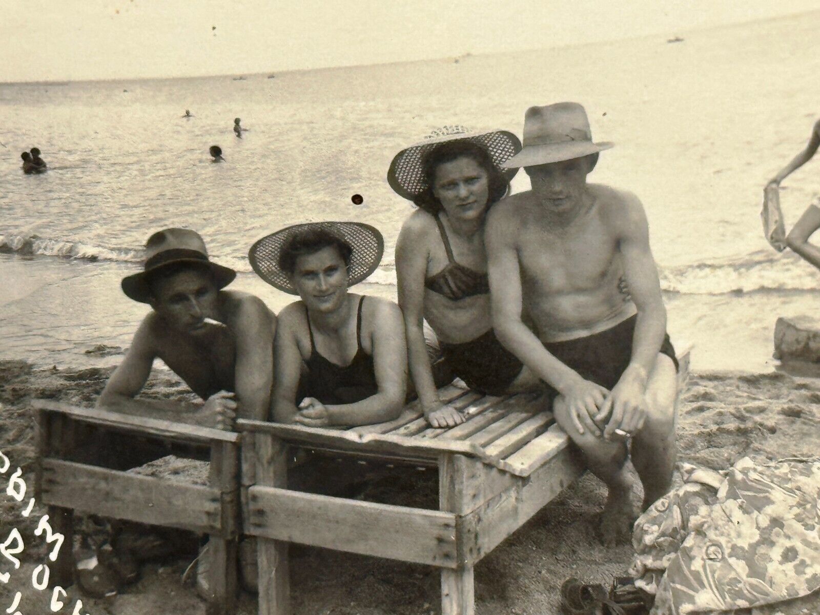 1954 Shirtless Men Muscular Guys Bikini Women Black Sea Gay int Vintage Photo