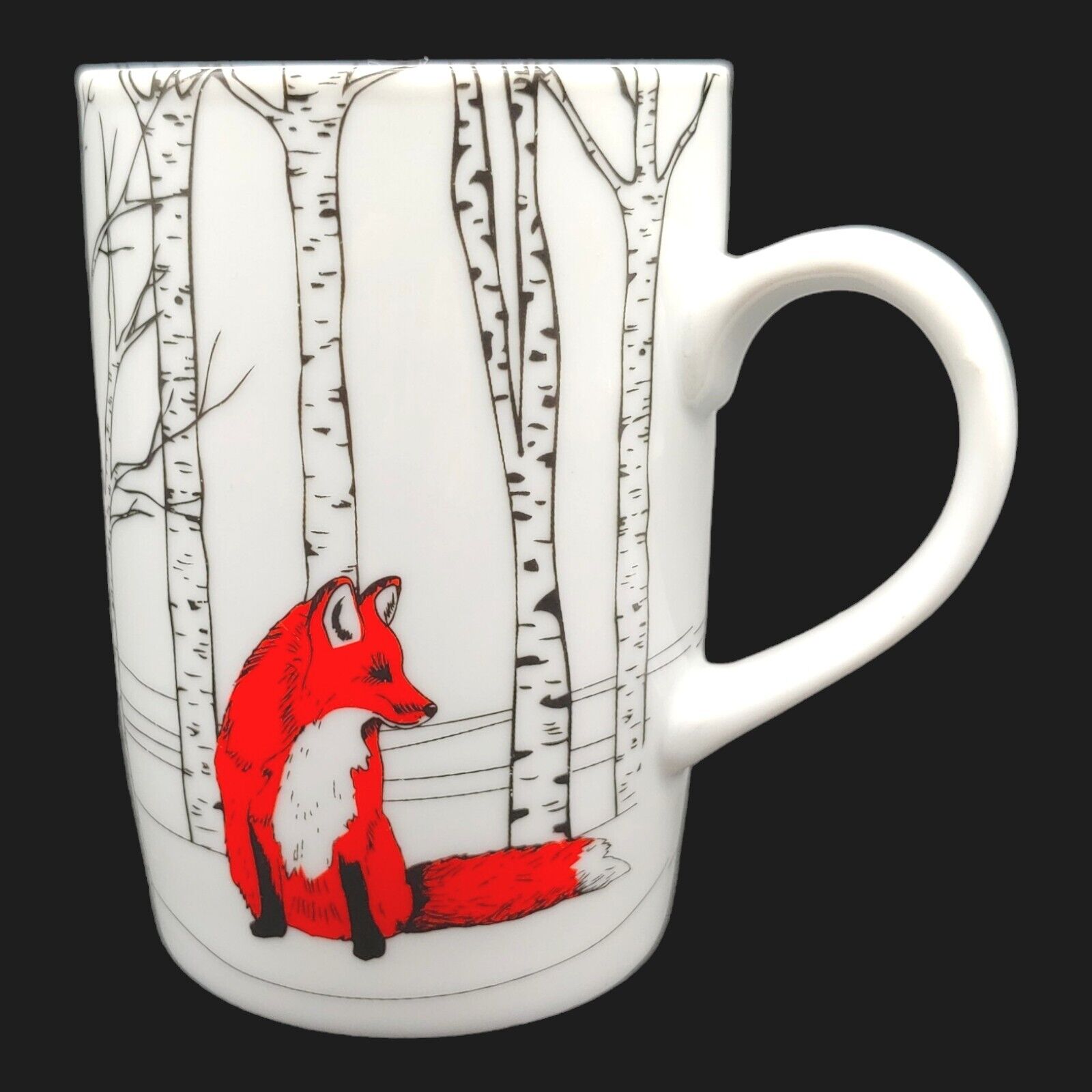 Danica Studio Red Fox Coffee Mug - 12oz Black White Forest Trees Wild Animal