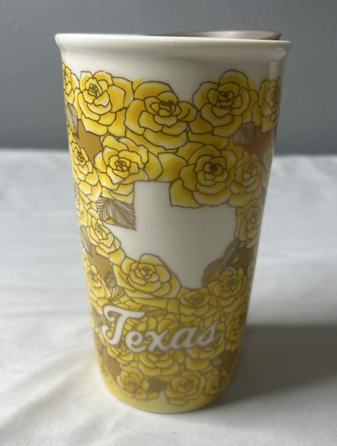 Starbucks TEXAS Yellow Rose 12 oz Ceramic Traveler Cup Tumbler Mug 2016 Not Used
