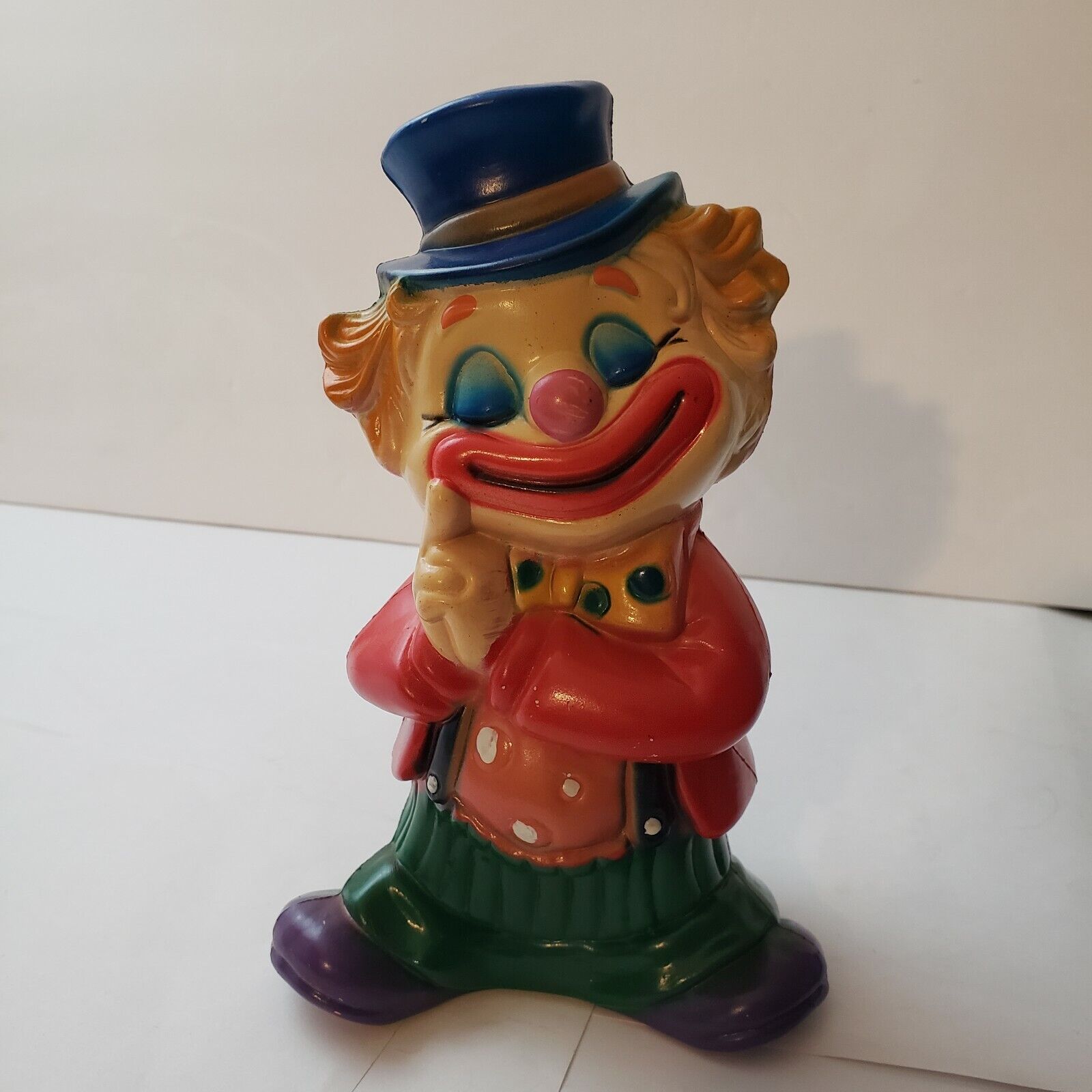 Vintage Hard Plastic Clown Piggy Bank Smiling Closed Eyes Happy Peace 7.5\