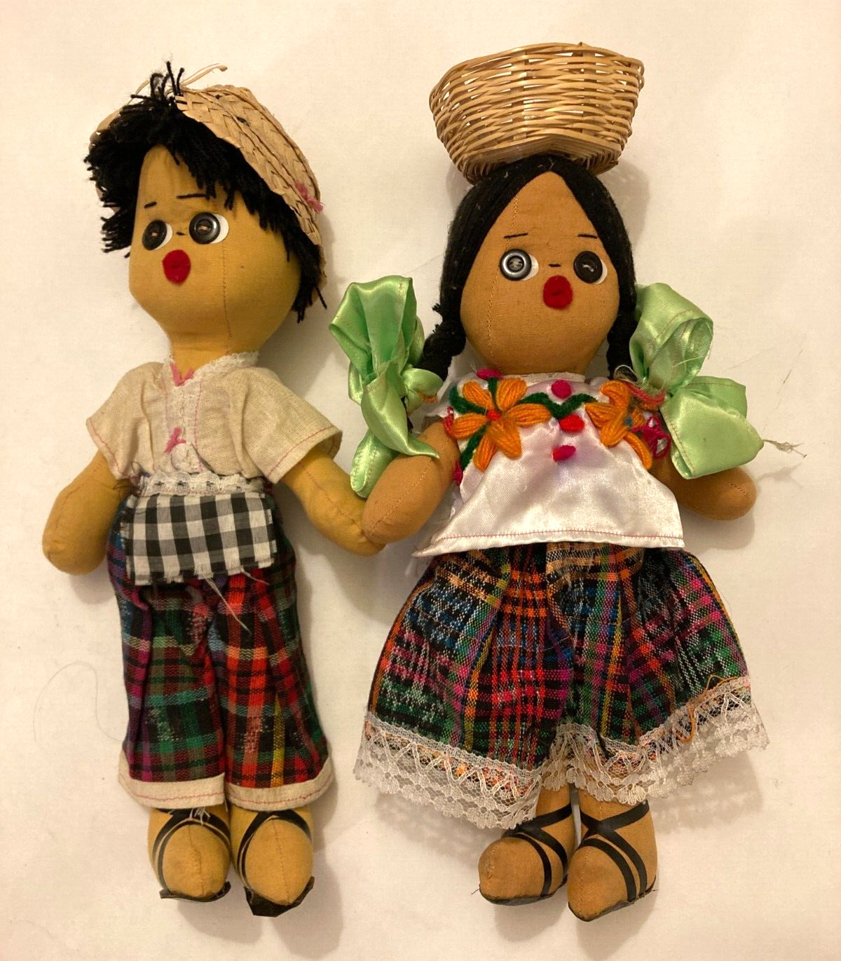 Mexican Folk Art Handmade Girl and Boy Cloth Rag Dolls 12\
