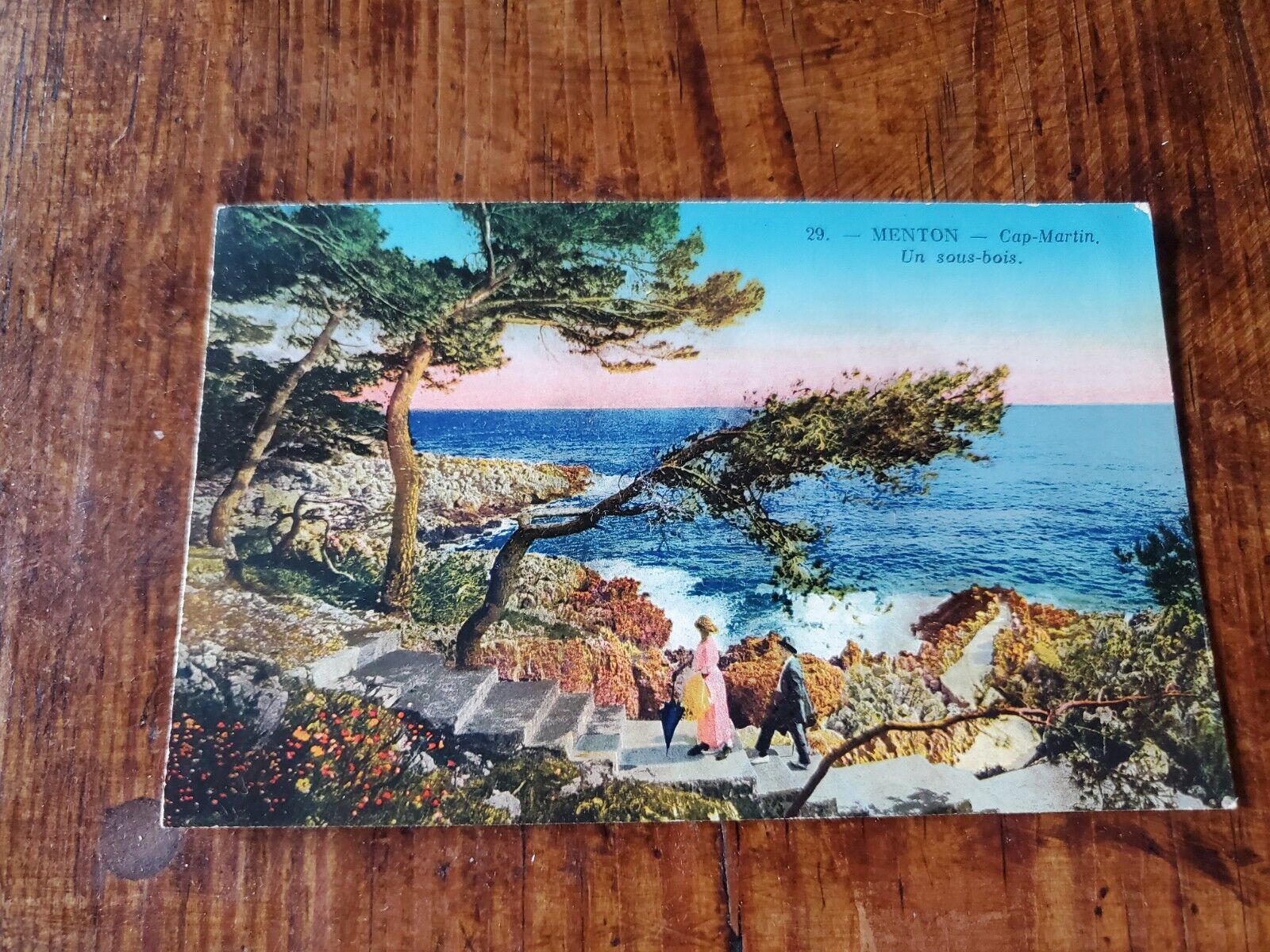 Vintage Travel Postcard Menton Cap-Martin Un Sous-bois Stairs On The Sea Bx1-2