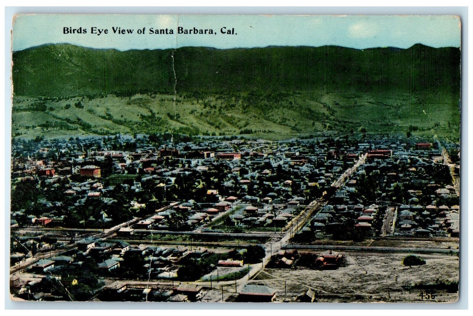 1915 Birds Eye View Buildings Street Santa Barbara California Antique Postcard