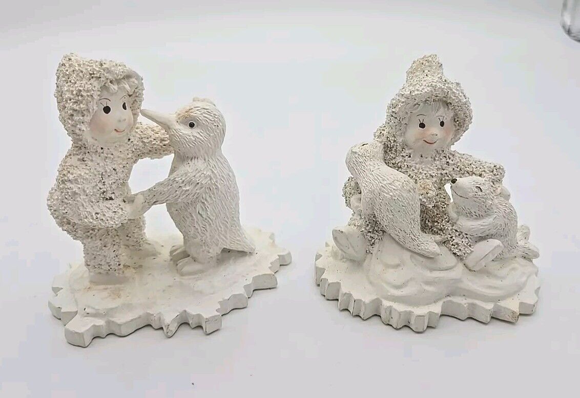 Vtg 1994 Snow Buddies Figurine Snow Child w/ Seal Friends White Avery Creations