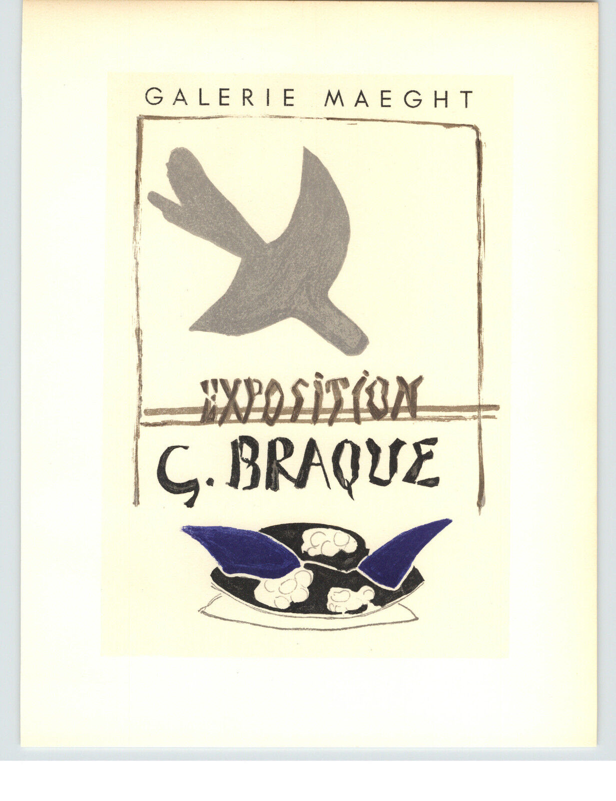 1959 Mini Poster G Braque Lithograph ORIGINAL Print Galerie Maeght Exposition