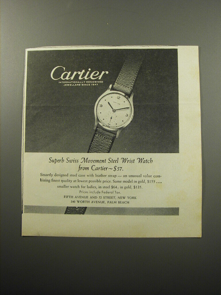 1951 Cartier Watch Ad - Superb Swiss Movement Steel Wrist Watch from Cartier $57