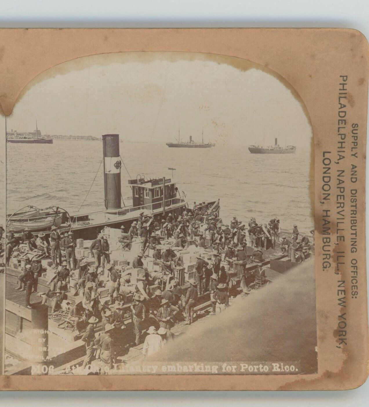 Infantry embarking for Porto Rico Stereoview