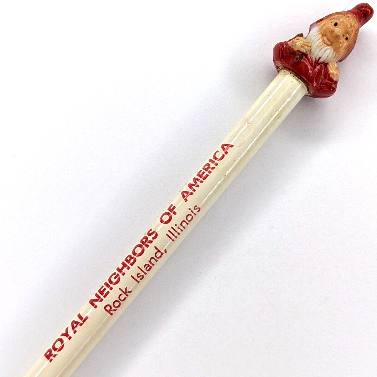 c1960s Rock Island Gnome Tip Top Royal Neighbors America Novelty Wood Pencil G44