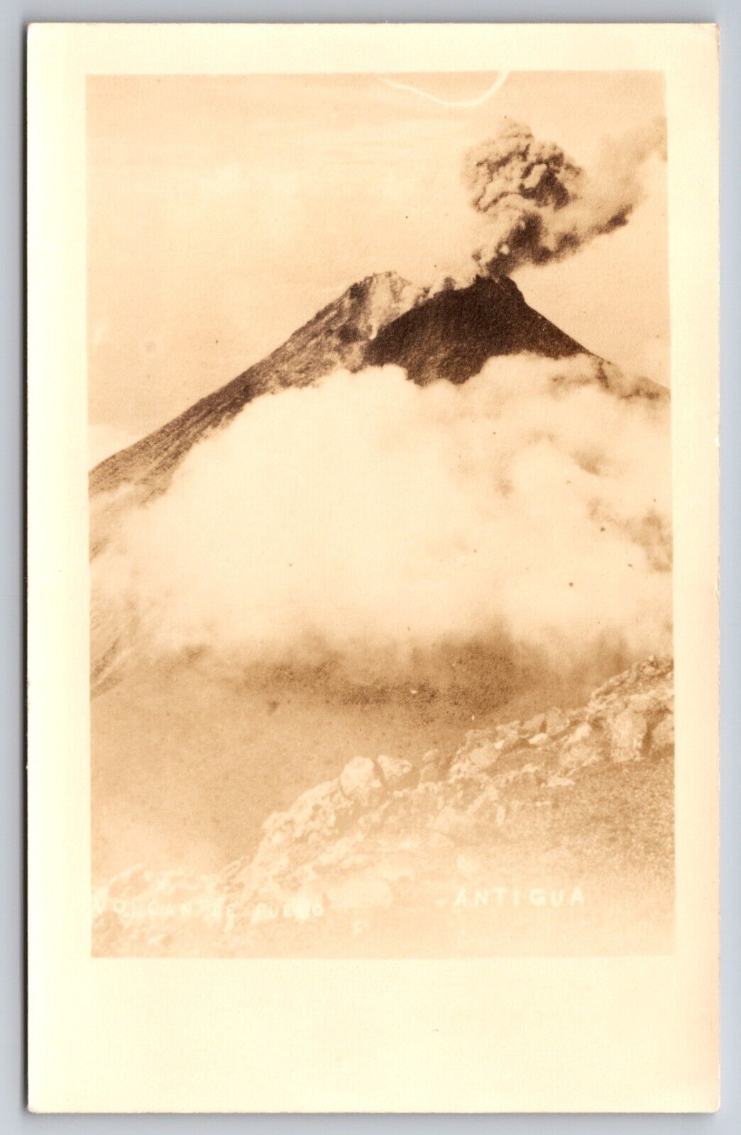 Volcan de Fuego Volcano Eruption Antigua Guatemala c1940s Real Photo RPPC