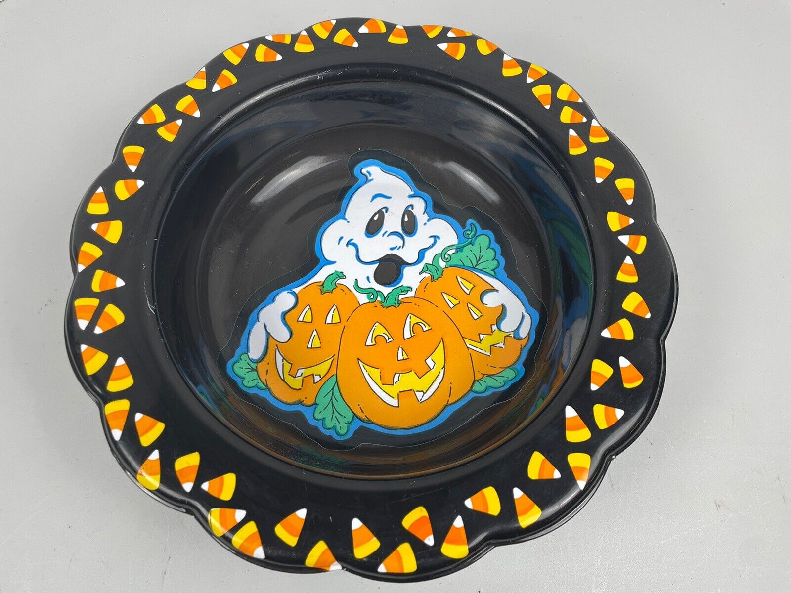 Vintage Large Halloween Candy Bowl Trick or Treat Pumpkins Ghost 90s USA