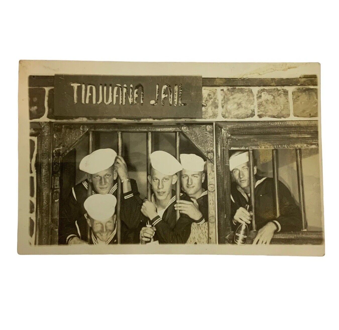 Drunken Sailors On Liberty Tijuana Jail Photo Postcard 1944 World War II Era