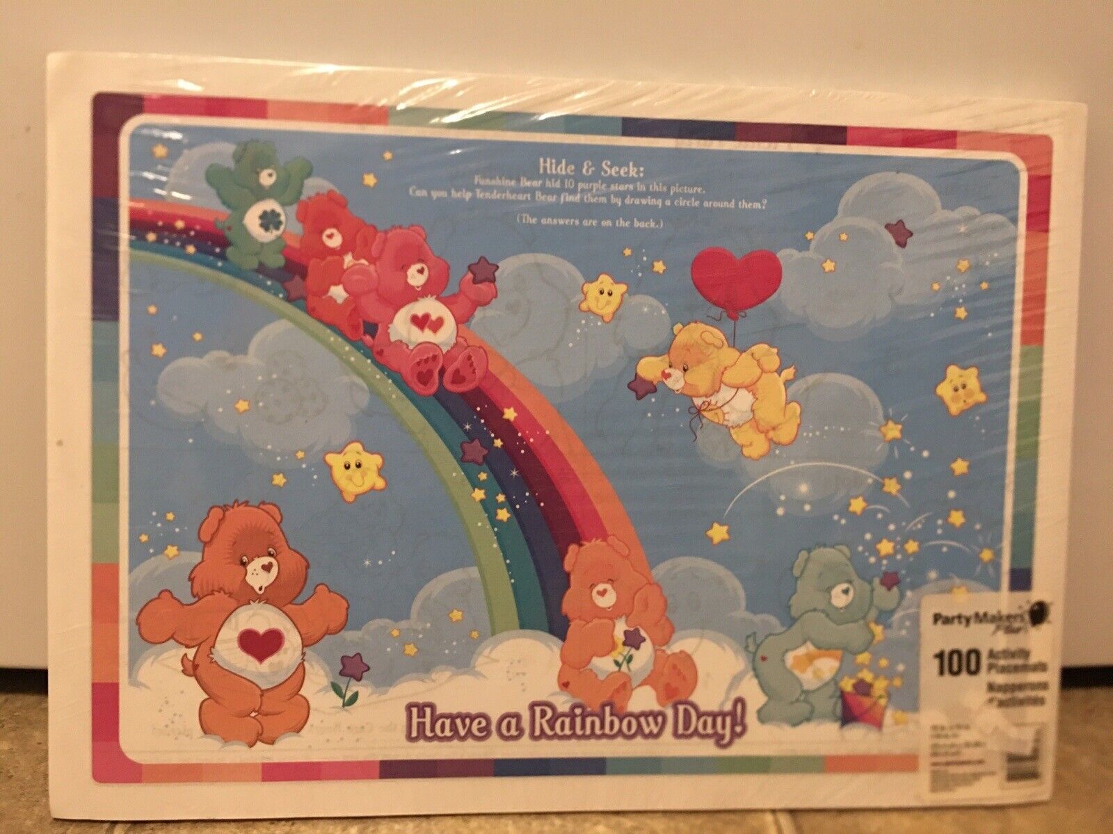 Vtg American Greetings Care Bears 100 Count Activity Placemats Party Plate NEW