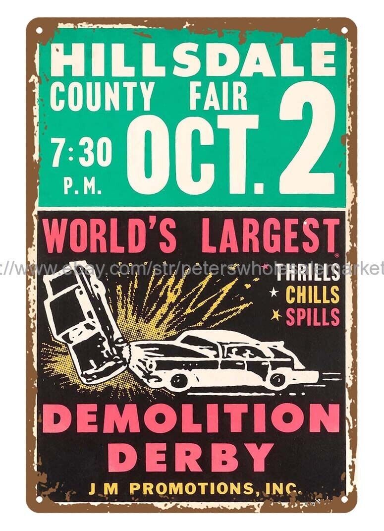 bar signs 1971 Demolition Derby Poster Hillsdale County Fair metal tin sign