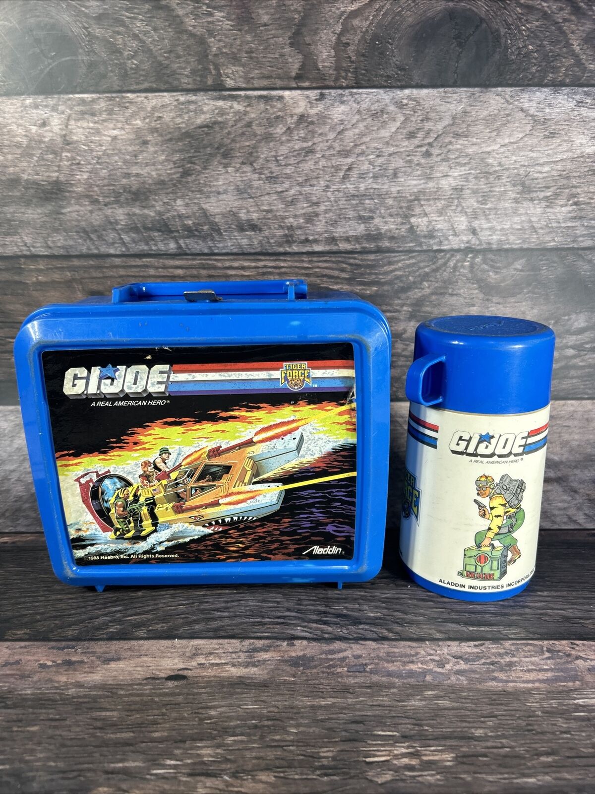 Vintage GI Joe Tiger Force power rangers  Lunch Box Plastic Thermos 1988 Hasbro 