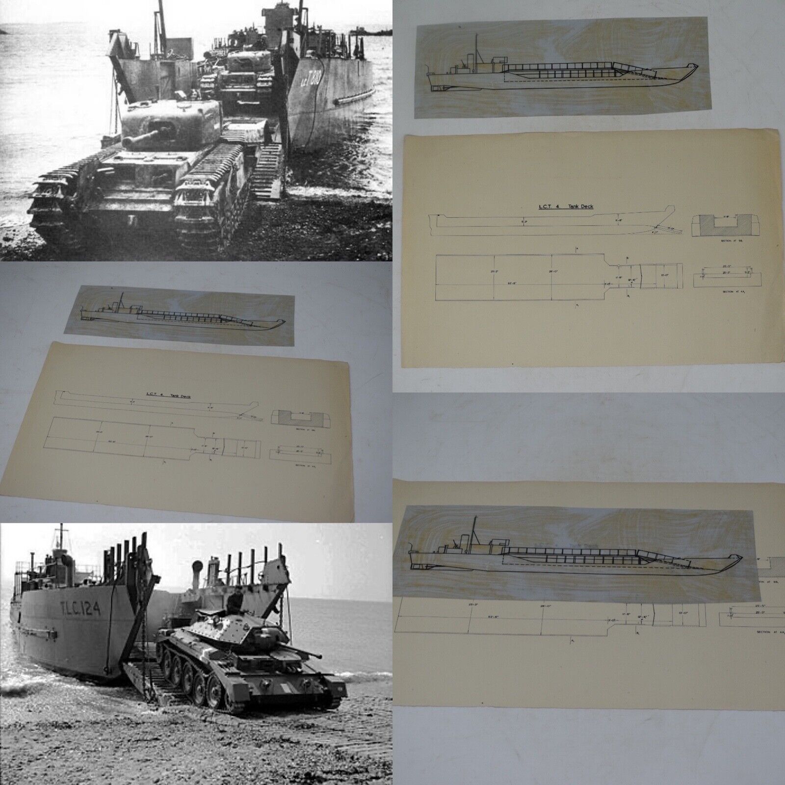 Rare WWII 1942 Classified British D-Day Landing Craft TLC IV Blueprint Lot Relic