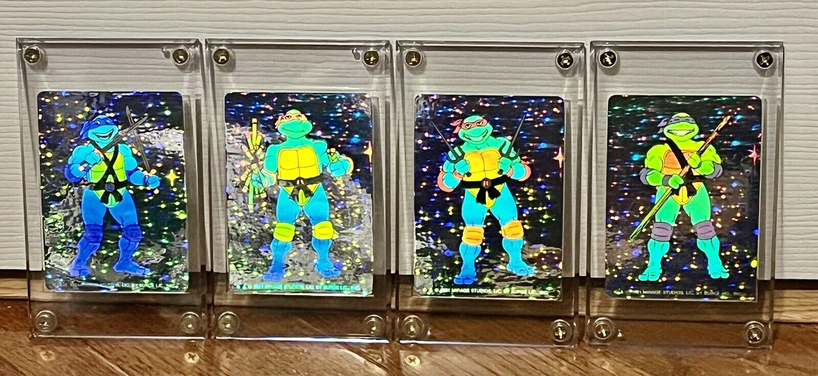TMNT hard cased holographic Sticker Cards VTG 1991 great cond.