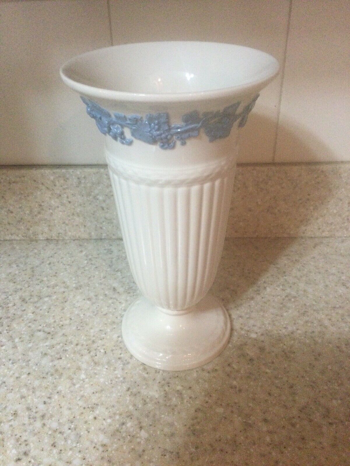 Vintage Wedgewood Trumpet Vase, Embossed Queen\'s Ware, Bone China, Circa 1977