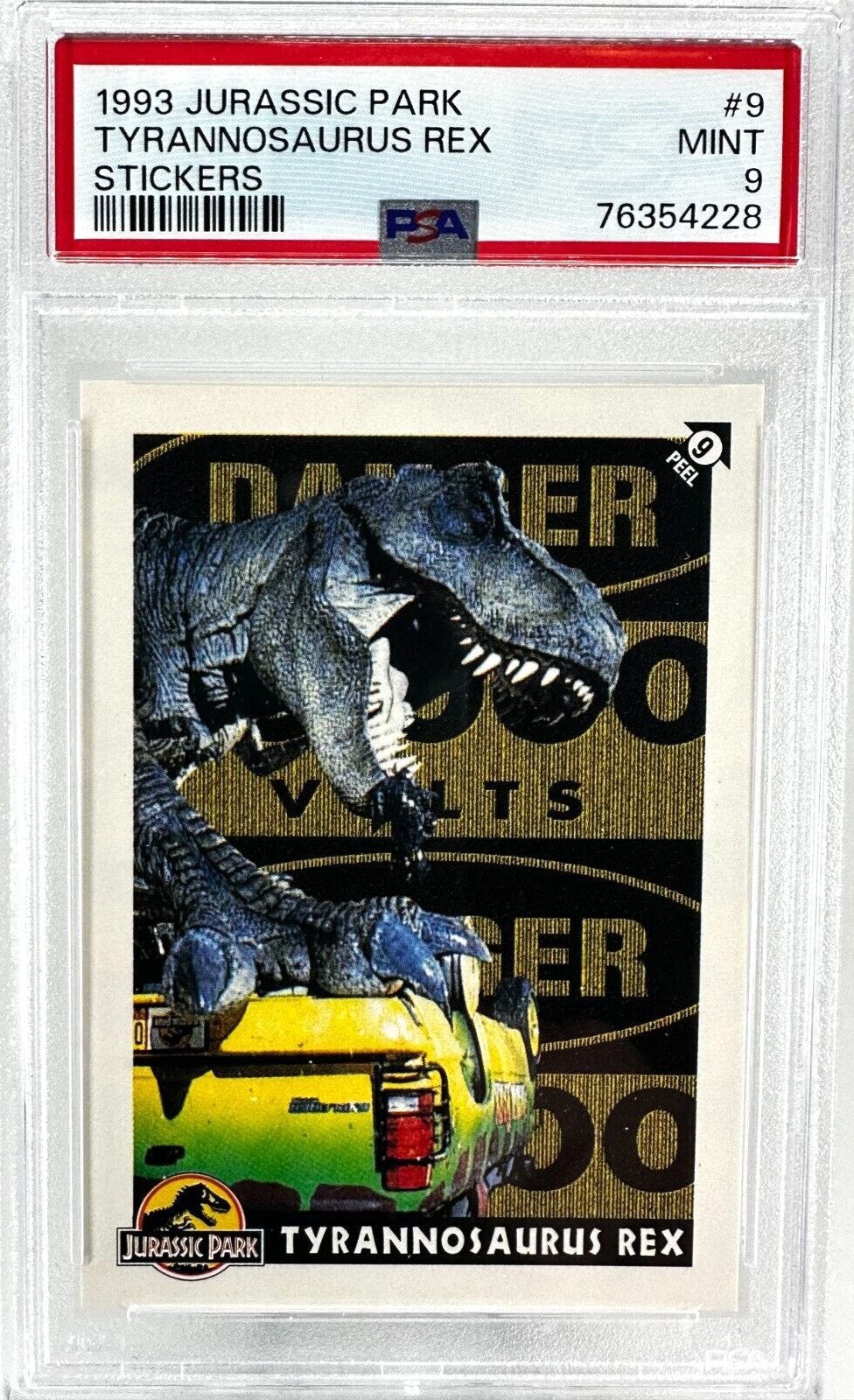 PSA 9 ⭐ POP 5 ⭐ 1993 Jurassic Park Series 1 Sticker #9 Tyrannosaurus Rex Mint