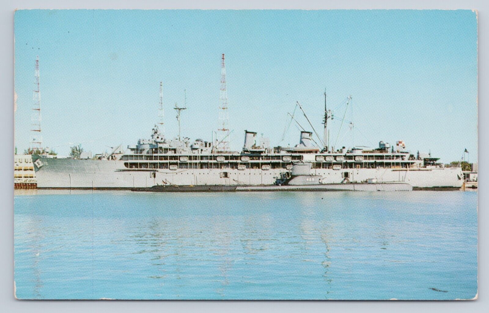 Postcard USS Gilmore Submarine Tender US Naval Station Key West Florida 1955
