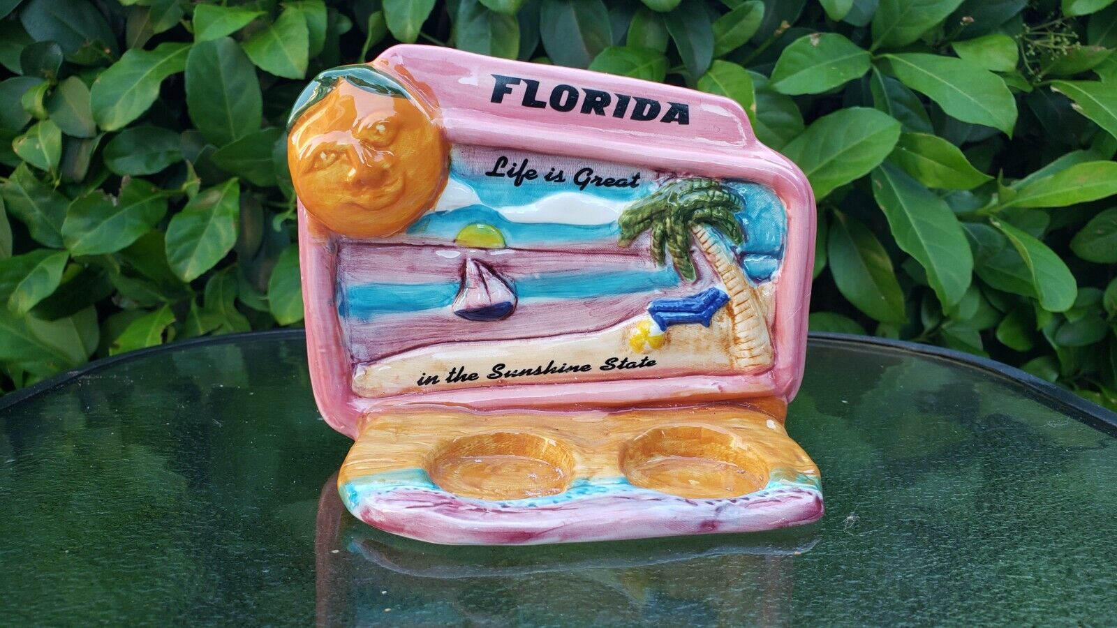 Vintage Florida Souvenir Napkin Holder Sailboat Beach Ball Sunshine State