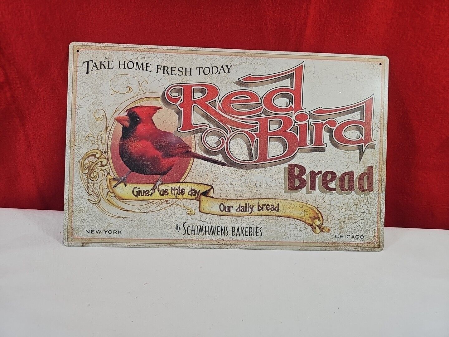 Take Home Fresh RED BIRD BREAD Wall Tin Advertising Sign By Schimavens Bakeries