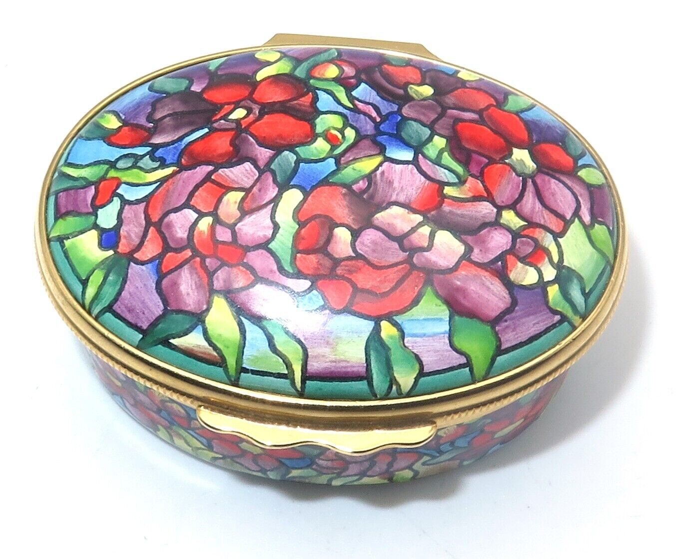 Vintage EXC Tiffany & Co Stained Glass Poppies Halcyon Days Enamel Trinket Box