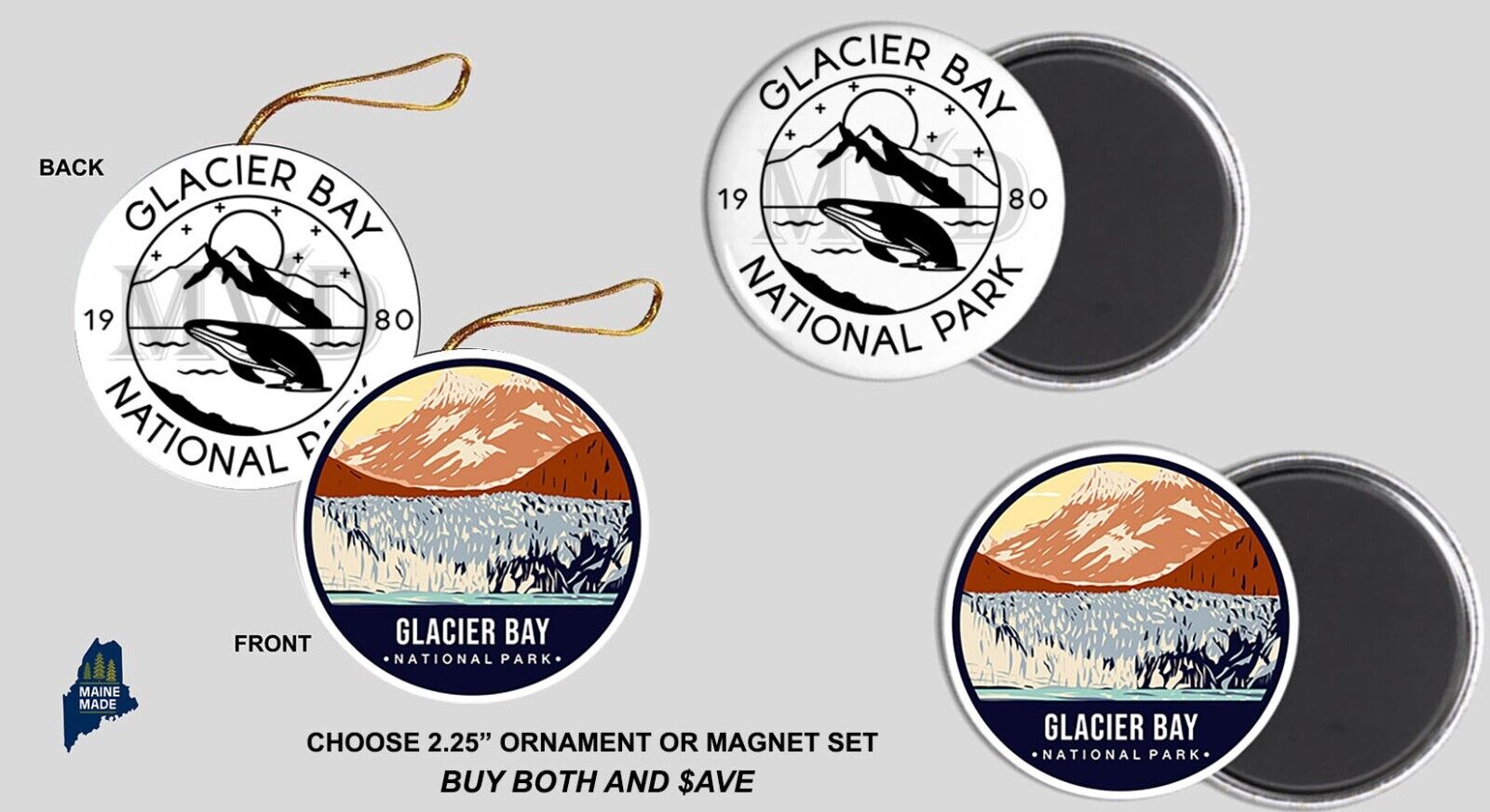 GLACIER BAY NATIONAL PARK - Ornament / Magnet Set AK Collectible Vacation Alaska