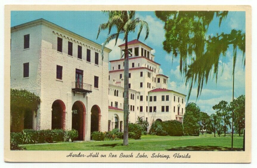 Sebring FL Harder-Hall On Rex Beach Lake Postcard Florida