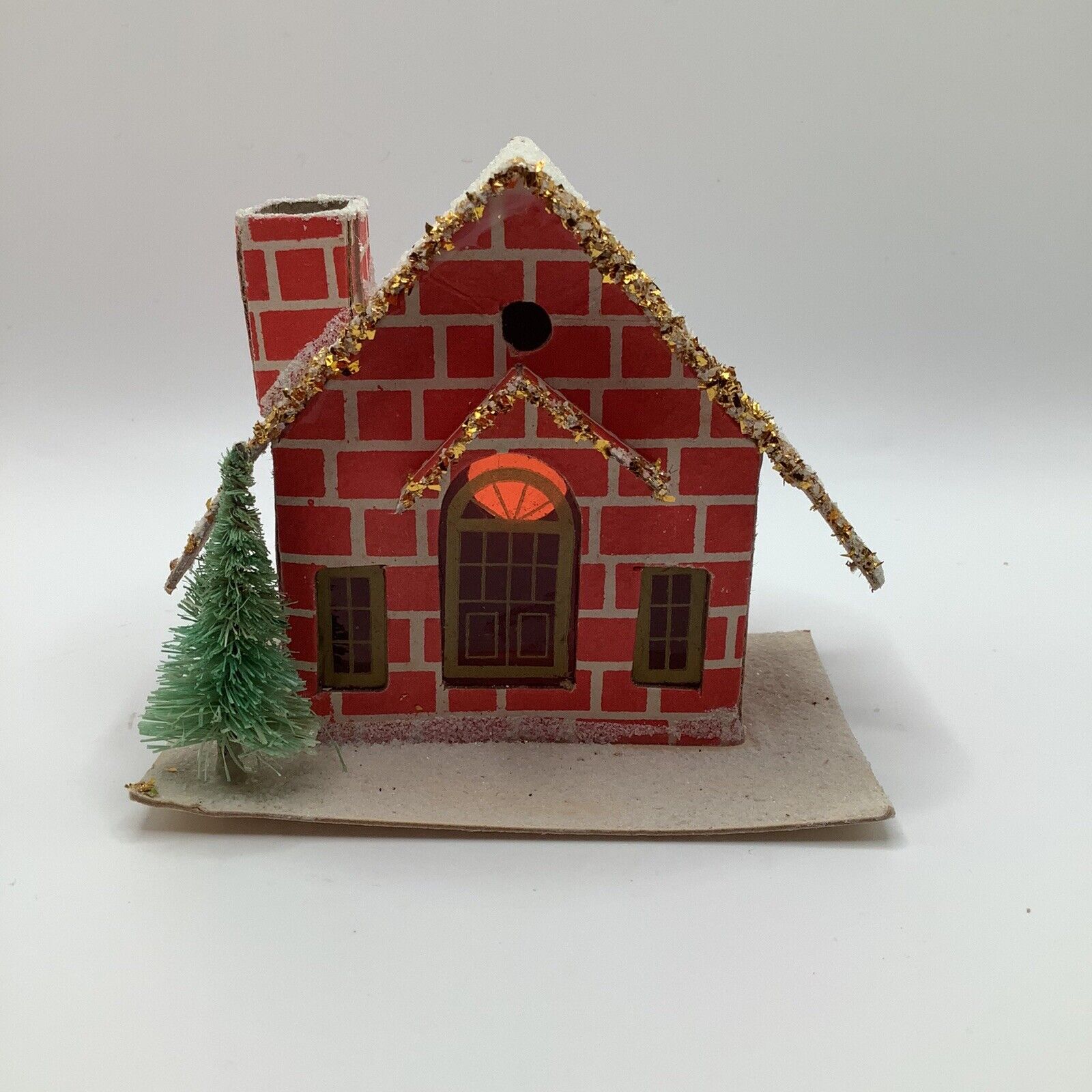 Vintage Putz Cardboard Village House With Cellophane Windows Made In Taiwan 