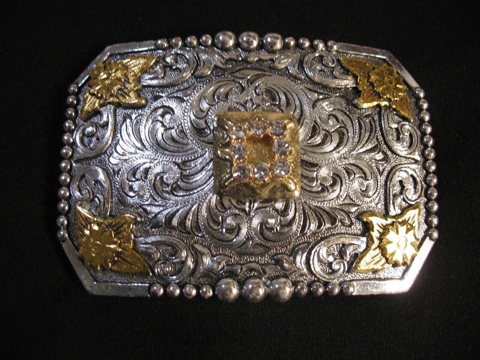 Ornate Western Style Lg Jeweled Belt Buckle Rhinestones Fancy 