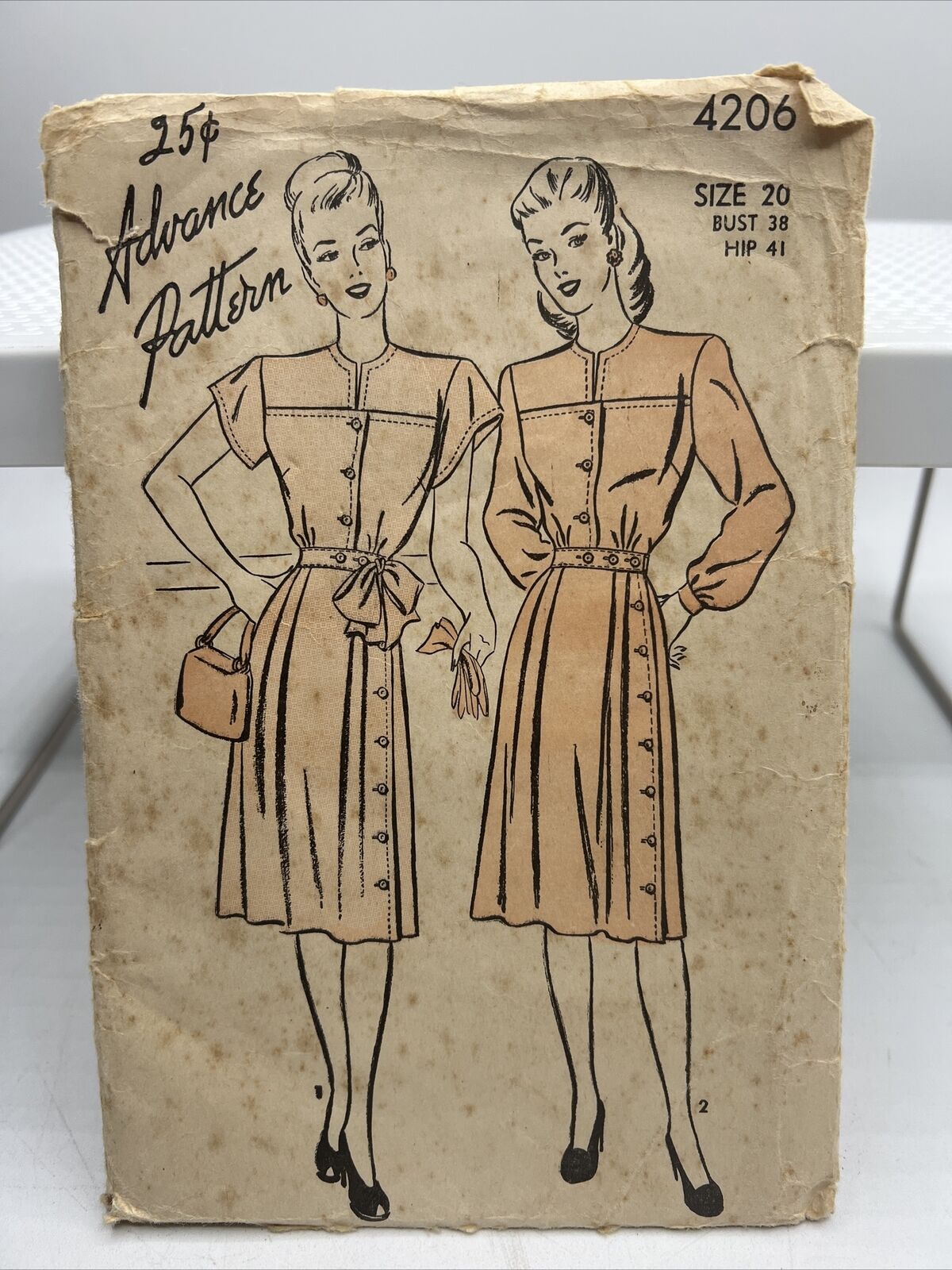 1940s Advance Sewing Pattern 4206 Womens Dress Size 20 38