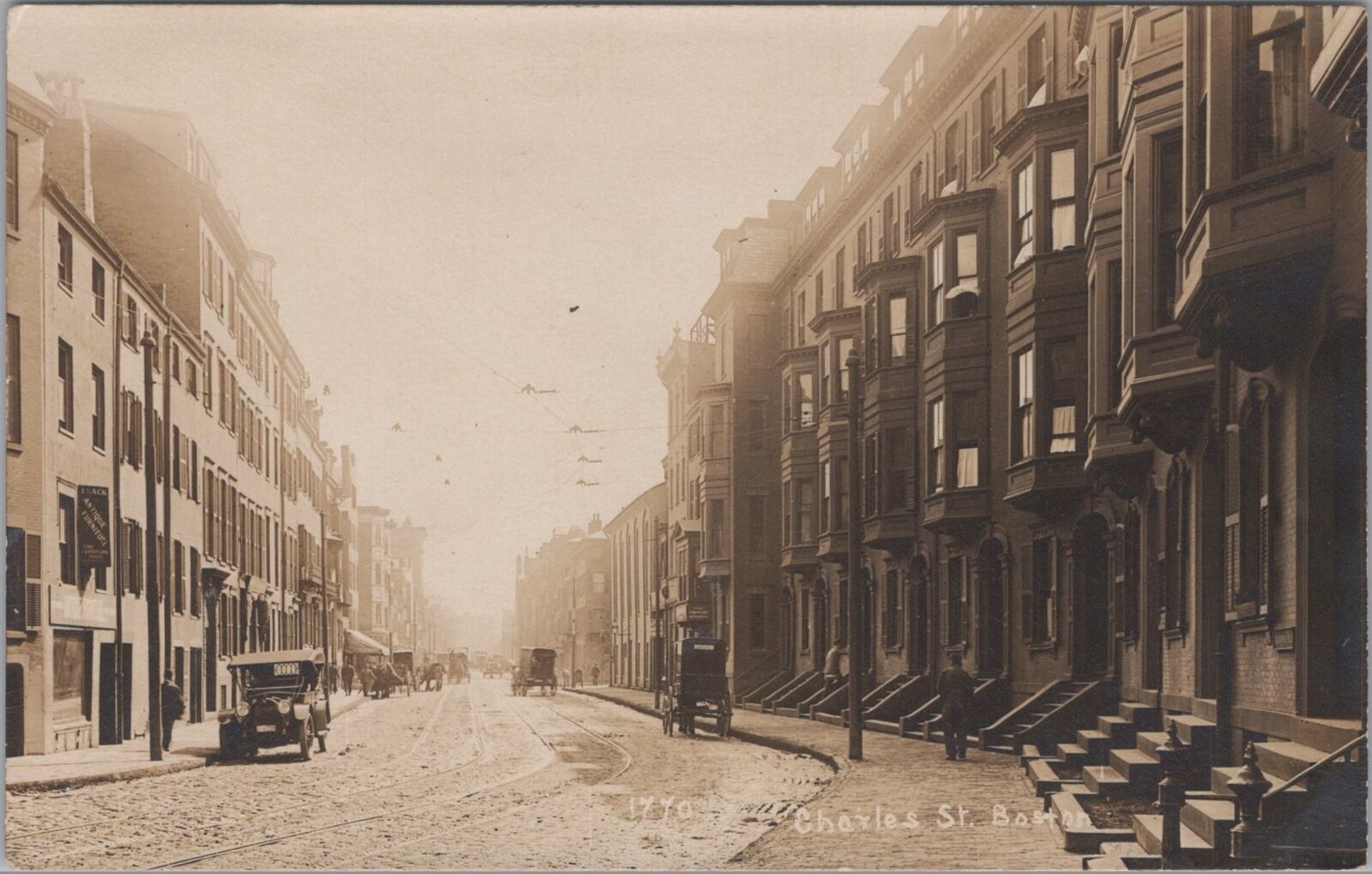 Charles Street, Boston Residential Houses Old Car RPPC Photo Postcard