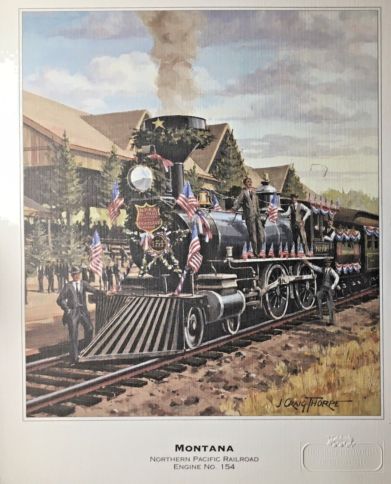 Vintage MONTANA Northern Pacific Railroad  Engine No. 154 8x10 Art Print