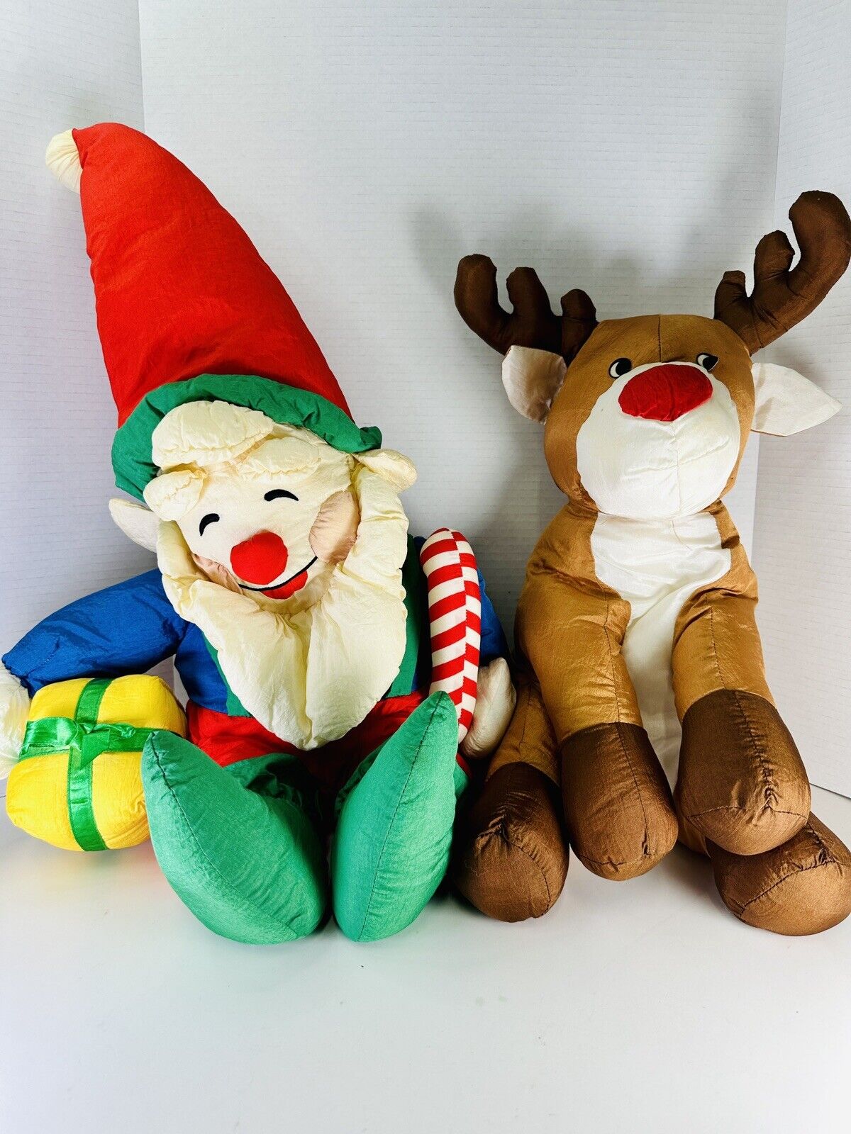 Vintage Nylon Christmas Santa (21 in)  & Reindeer (16 in)  Set - CUTE