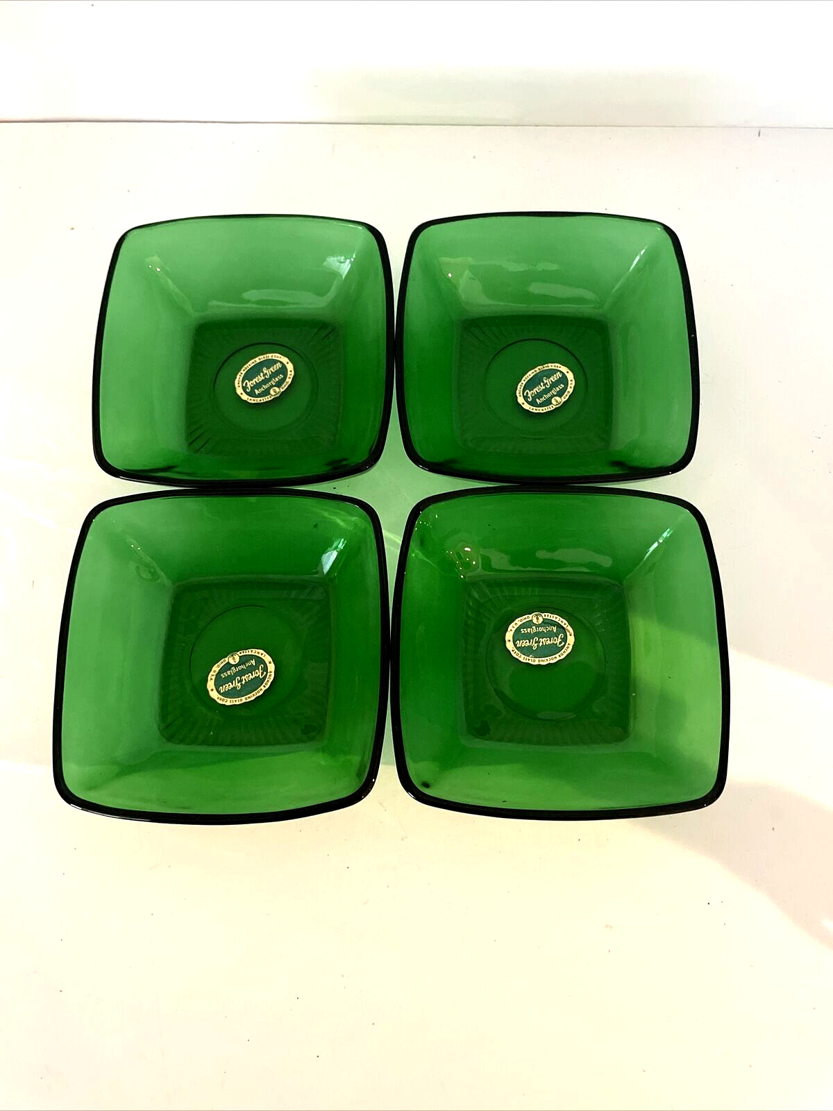 Set of 4 Vintage Anchor Hocking Roly Poly Forest Green Bowls 4 3/4\
