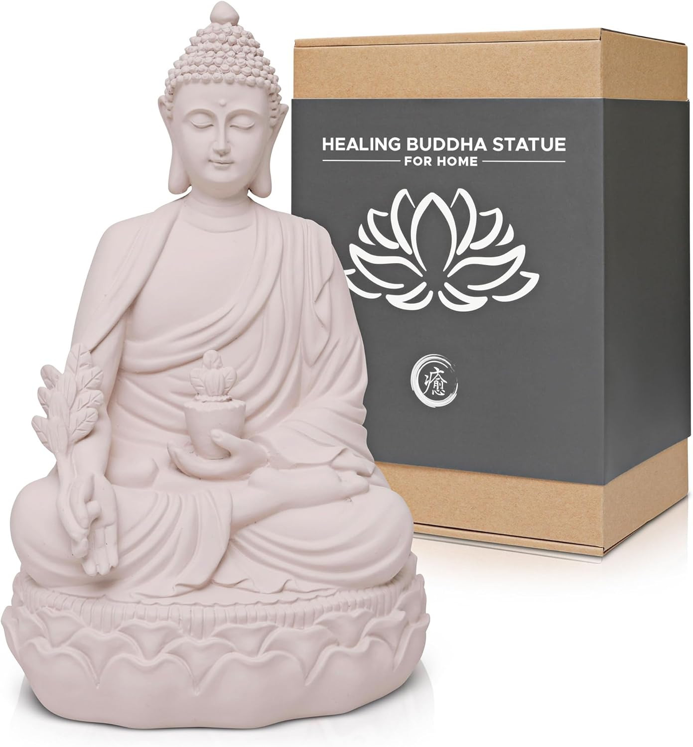 White Healing Buddha Statue - 10 Inch - Premium Resin Decor for Home, Garden, Al