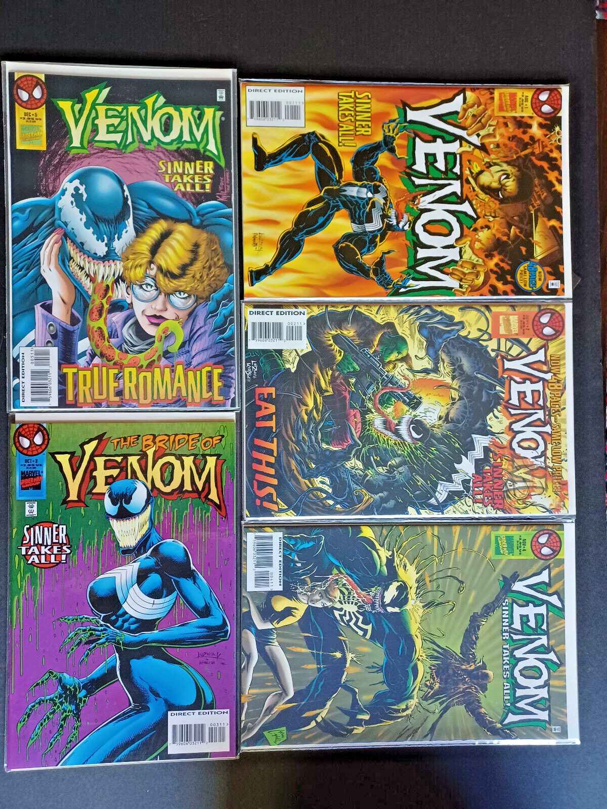 Venom Sinner Takes #1 2 3 4 5 Complete Set - 1st She-Venom - KEY - 1995 - NM