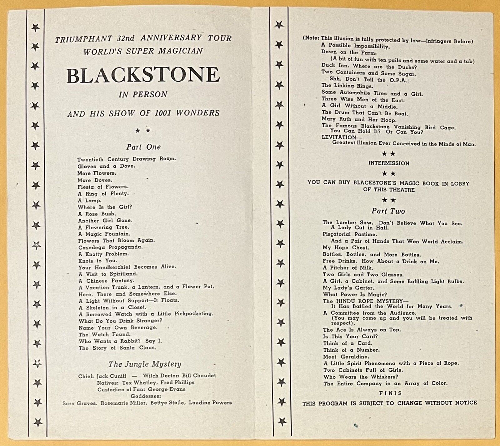 Harry Blackstone Program from Rajah Theatre, 1946, Magician, Magic, Pennsylvania