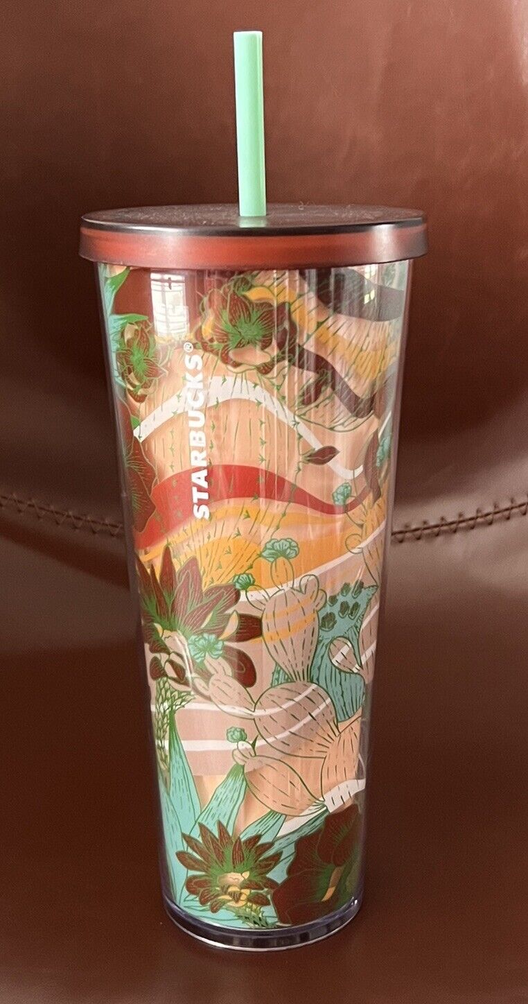 Starbucks Terracotta Desert Acrylic Cold Cup Tumbler 24oz Venti Cactus Summer 19