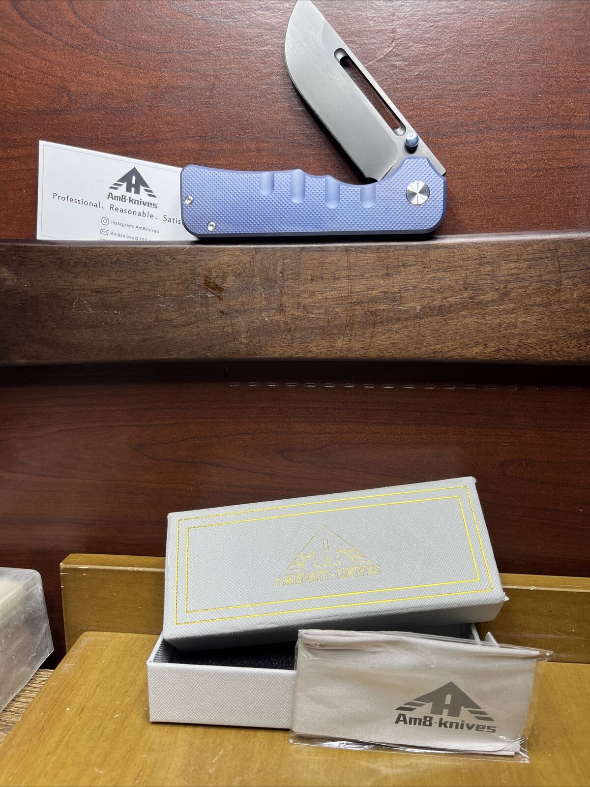 Miguron Ameight Preyert II Folding Knife Blue Ti HandleS90V Plain AM8-006BU #568