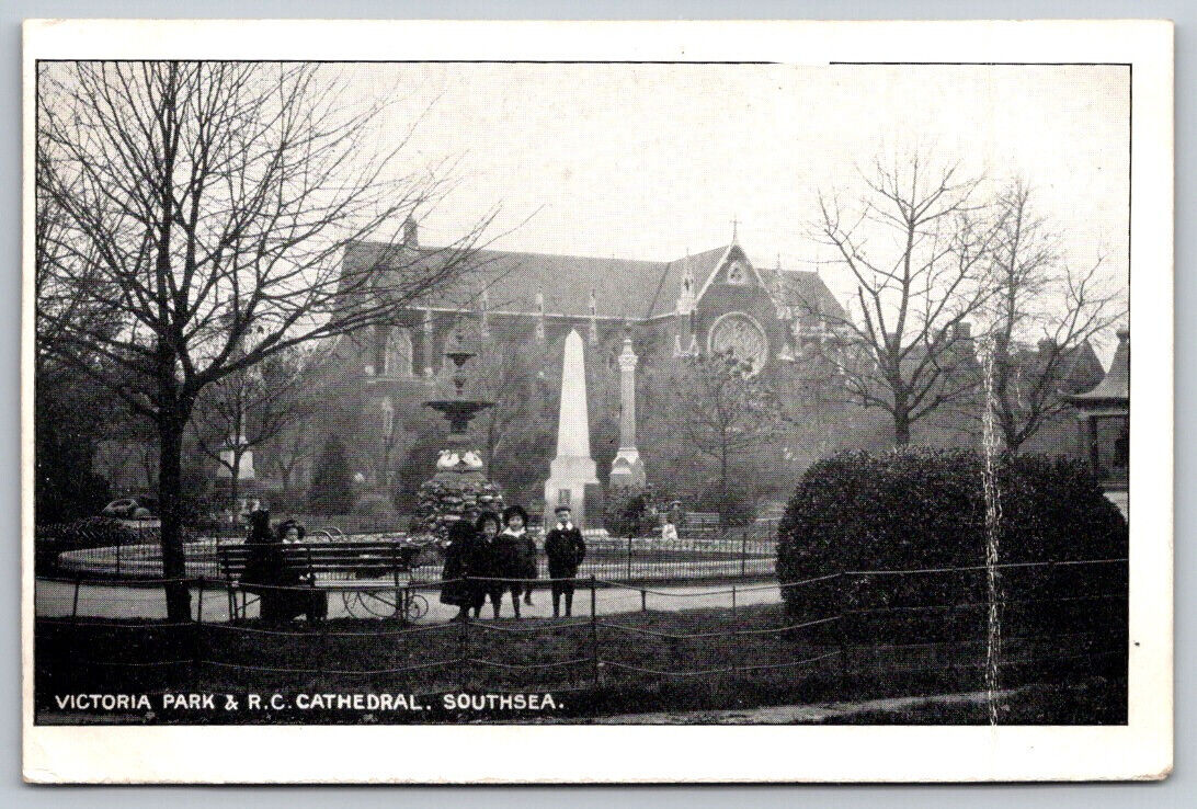 Victoria Park & R.C. Cathedral Southsea England Portsmouth Postcard RPPC