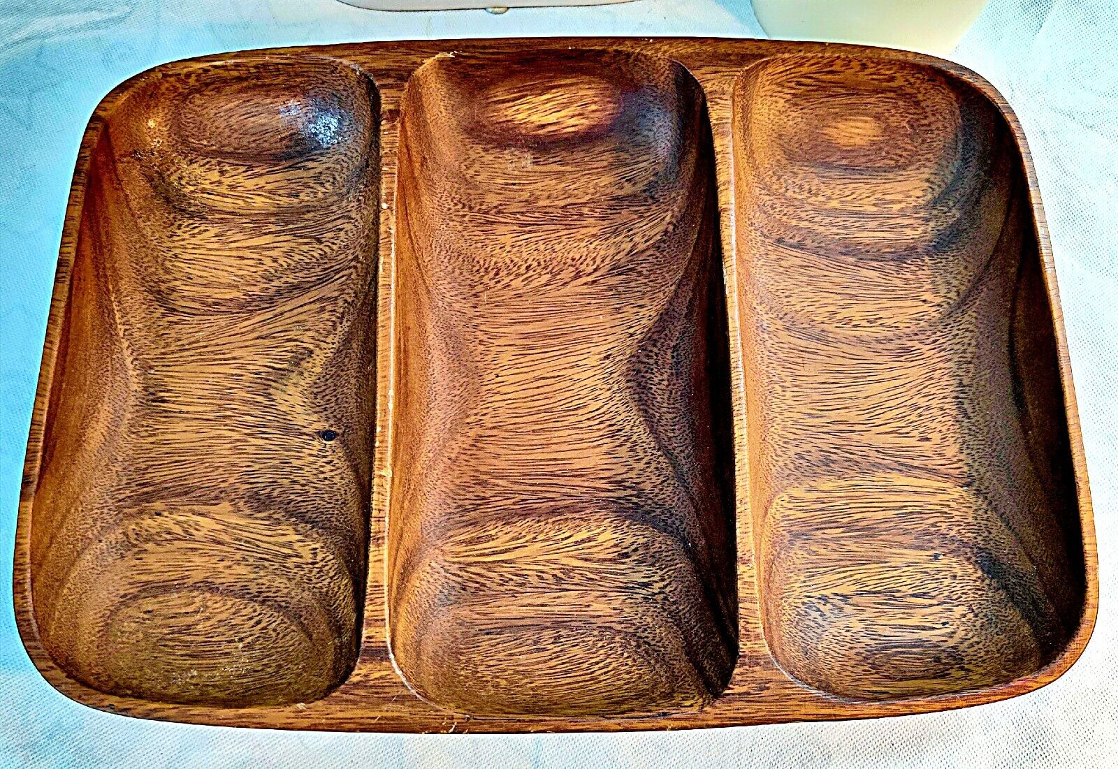 Vintage Mid Century MCM TIKI Monkey Pod 3 Section Divided Wood Bowl Tray 13.5\